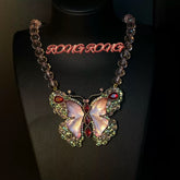 Colorful butterfly diamond brooch necklace dual purpose removable